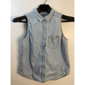 Arizona Jean Co Girls‎ Kids Large Light Wash Denim Sleeveless Button Down Shirt